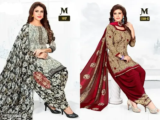 Designer Crepe Unstitched Dress Material Top With Bottom Wear And Dupatta Set For Women Pack Of 2