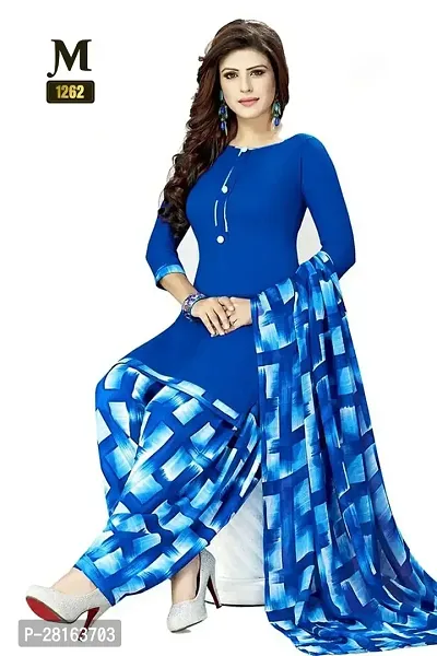 Designer Crepe Unstitched Dress Material Top With Bottom Wear And Dupatta Set For Women-thumb0