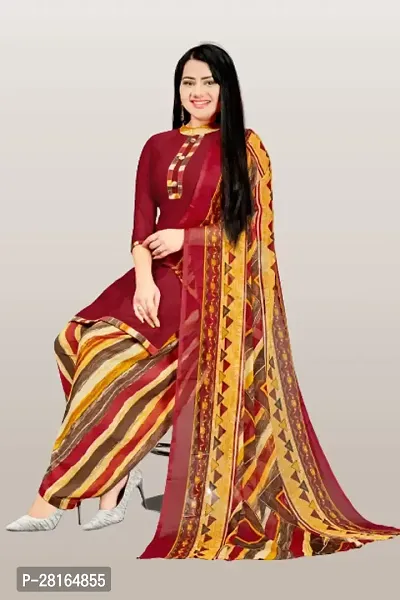 Designer Crepe Unstitched Dress Material Top With Bottom Wear And Dupatta Set For Women-thumb0