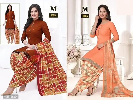 Designer Crepe Unstitched Dress Material Top With Bottom Wear And Dupatta Set For Women Pack Of 2