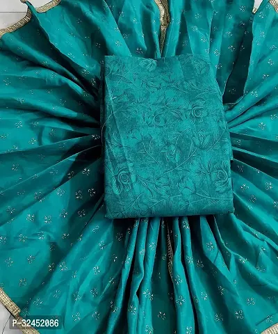 Elegant Teal Polycotton Printed Dress Material with Dupatta For Women