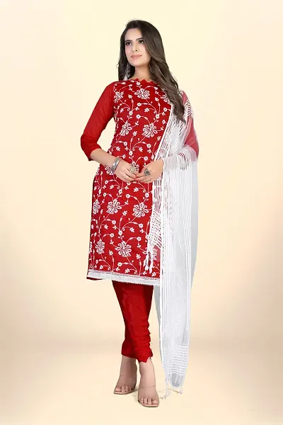 Stylish Chanderi Cotton Embroidered Unstitched Suit