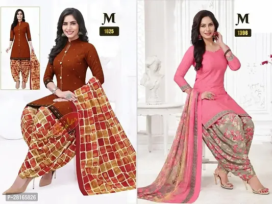 Designer Crepe Unstitched Dress Material Top With Bottom Wear And Dupatta Set For Women Pack Of 2-thumb0