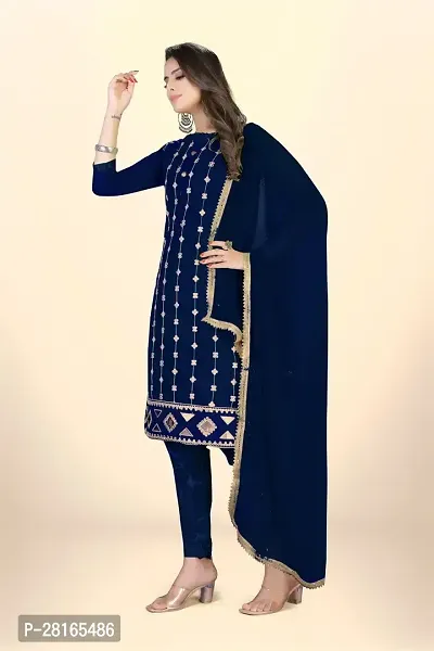 Designer Crepe Unstitched Dress Material Top With Bottom Wear And Dupatta Set For Women