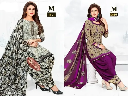 Designer Crepe Unstitched Dress Material Top With Bottom Wear And Dupatta Set For Women Pack Of 2