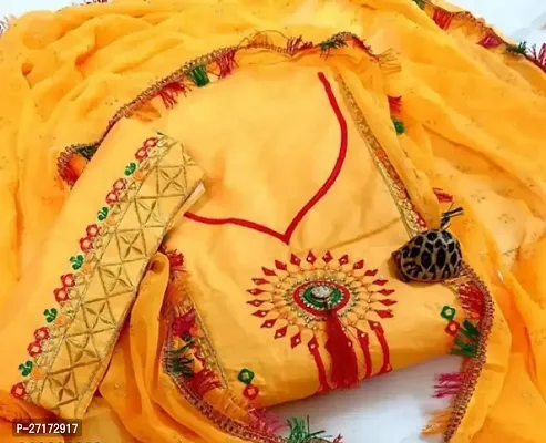 Elegant Yellow Cotton Embroidered Dress Material with Dupatta For Women-thumb0