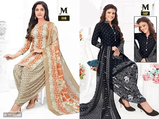 Designer Crepe Unstitched Dress Material Top With Bottom Wear And Dupatta Set For Women Pack Of 2