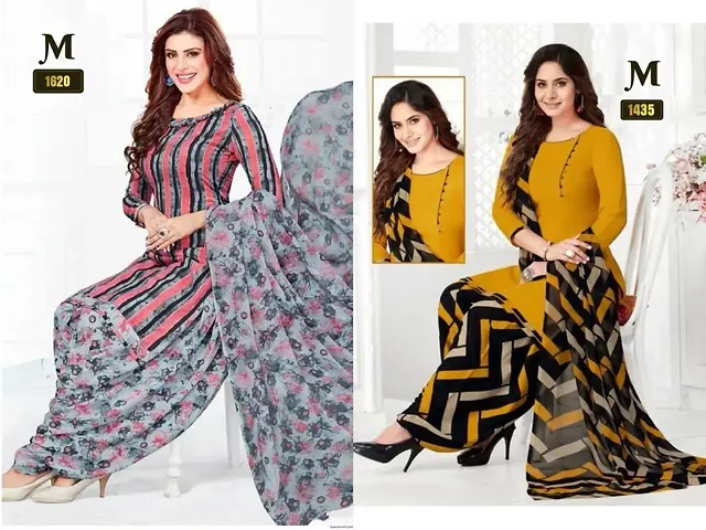 Stylish Crepe Printed Unstitched Suits - Pack Of 2