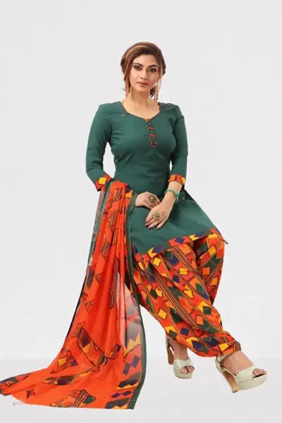 Womens Traditional American Crepe Unstitched Salwar Suit with Dupatta Set