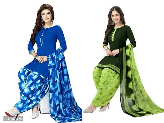 Designer Crepe Unstitched Dress Material Top With Bottom Wear And Dupatta Set For Women Pack Of 2-thumb0