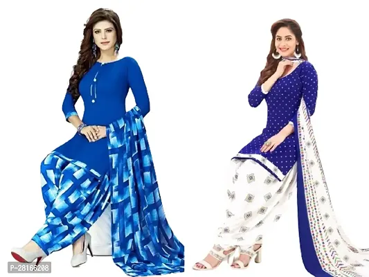 Designer Crepe Unstitched Dress Material Top With Bottom Wear And Dupatta Set For Women Pack Of 2