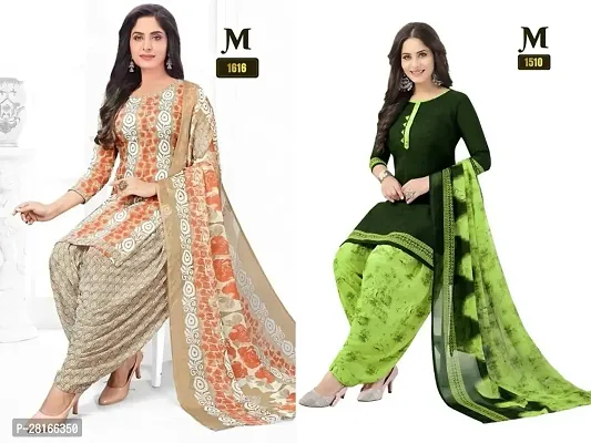 Designer Crepe Unstitched Dress Material Top With Bottom Wear And Dupatta Set For Women Pack Of 2-thumb0