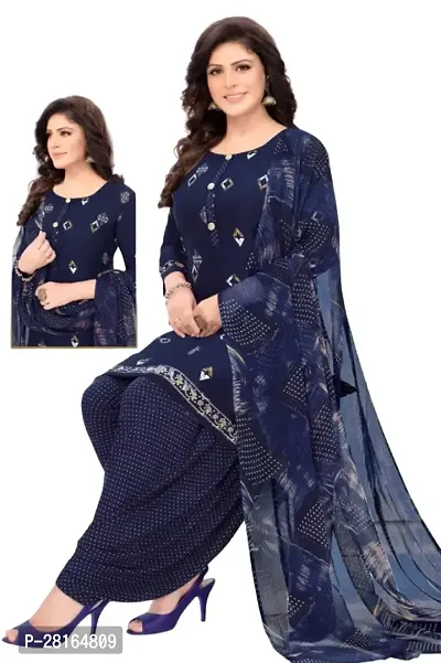 Designer Crepe Unstitched Dress Material Top With Bottom Wear And Dupatta Set For Women-thumb0