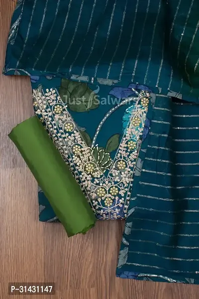 Elegant Blue Cotton Embroidered Dress Material with Dupatta For Women