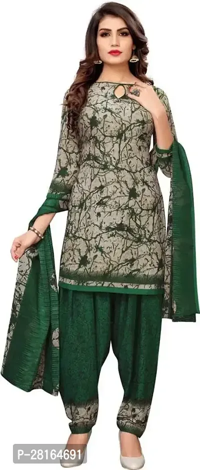 Designer Crepe Unstitched Dress Material Top With Bottom Wear And Dupatta Set For Women