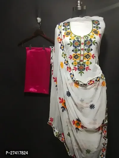 Elegant  Chanderi Silk Printed Dress Material with Dupatta For Women