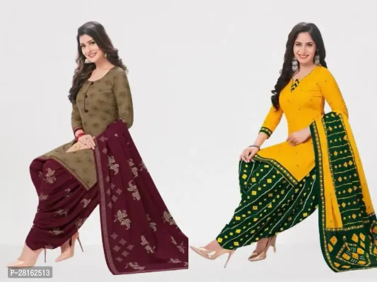 Designer American Crepe Unstitched Dress Material Top With Bottom Wear And Dupatta Set For Women Pack Of 2