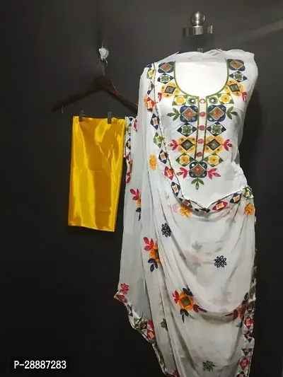 Elegant White Chanderi Silk  Dress Material with Dupatta For Women-thumb0