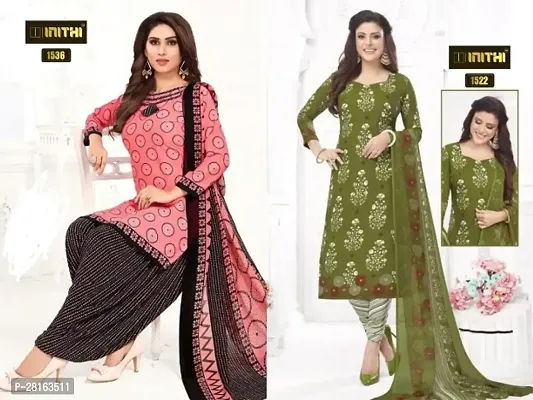 Designer American Crepe Unstitched Dress Material Top With Bottom Wear And Dupatta Set For Women Pack Of 2