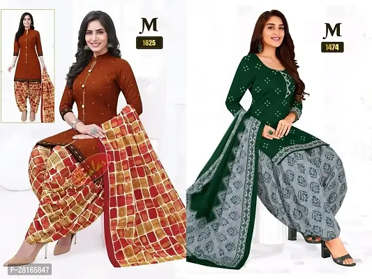 Designer Crepe Unstitched Dress Material Top With Bottom Wear And Dupatta Set For Women Pack Of 2