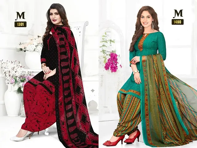 Beautiful Crepe Dress Material with Dupatta Pack of 2