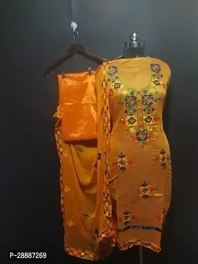 Elegant Orange Chanderi Silk  Dress Material with Dupatta For Women-thumb0