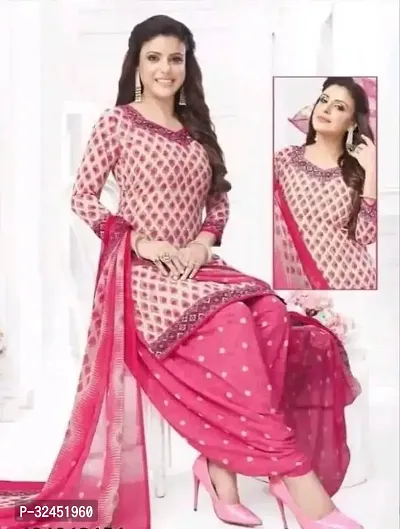 Elegant Synthetic Printed Dress Material With Dupatta For Women-thumb0