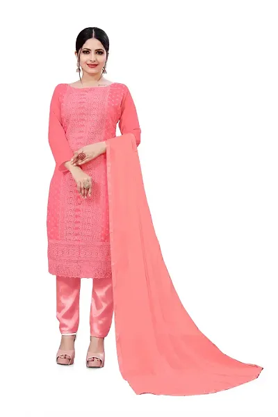 Fancy Womens Georgette Self Pattern Dress Material With Dupatta