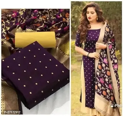 Elegant Purple Taffeta Silk Printed Dress Material with Dupatta For Women-thumb0