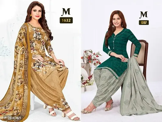 Designer Crepe Unstitched Dress Material Top With Bottom Wear And Dupatta Set For Women Pack Of 2