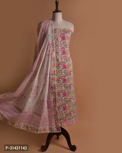 Elegant Pink Cotton Embroidered Dress Material with Dupatta For Women-thumb0