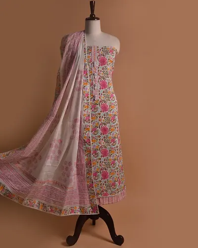 Elegant Embroidered Dress Material with Dupatta For Women