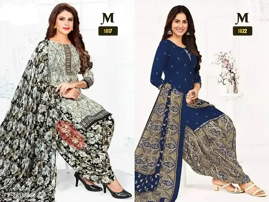 Designer Crepe Unstitched Dress Material Top With Bottom Wear And Dupatta Set For Women Pack Of 2