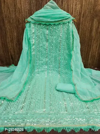 Elegant Turquoise Faux Georgette  Dress Material with Dupatta For Women