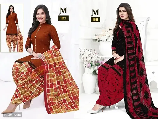 Designer Crepe Unstitched Dress Material Top With Bottom Wear And Dupatta Set For Women Pack Of 2