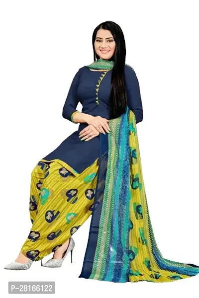 Designer Crepe Unstitched Dress Material Top With Bottom Wear And Dupatta Set For Women-thumb0