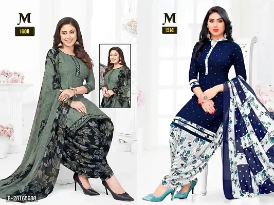 Designer Crepe Unstitched Dress Material Top With Bottom Wear And Dupatta Set For Women Pack Of 2