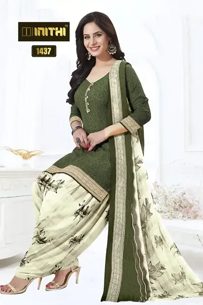 Casual Wear Solid Leon Crepe Patiala Dress Material