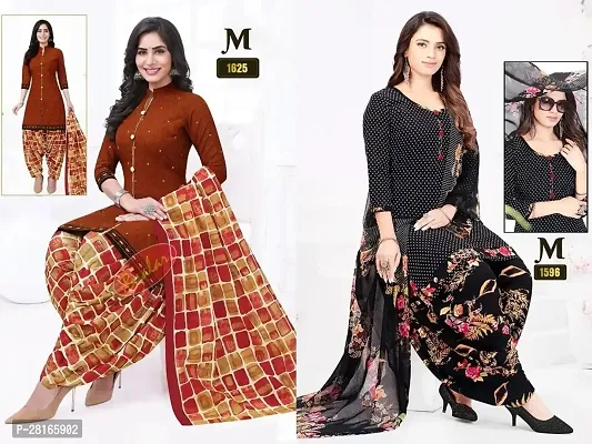 Designer Crepe Unstitched Dress Material Top With Bottom Wear And Dupatta Set For Women Pack Of 2