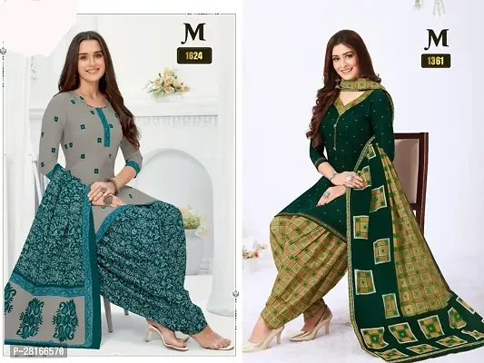 Designer Crepe Unstitched Dress Material Top With Bottom Wear And Dupatta Set For Women Pack Of 2