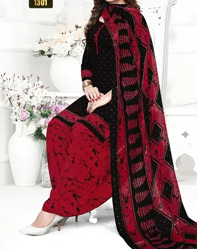 Womens Traditional American Crepe Unstitched Salwar Suit with Dupatta Set