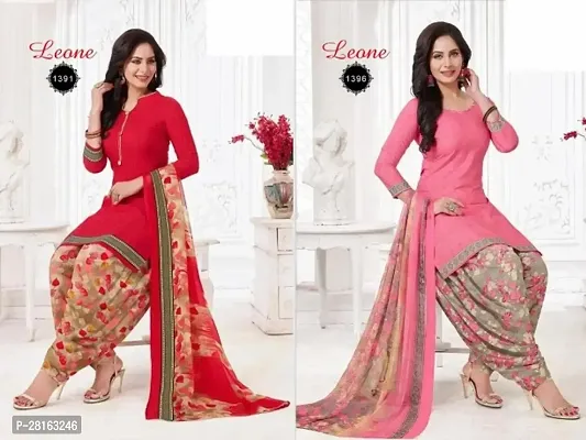 Designer American Crepe Unstitched Dress Material Top With Bottom Wear And Dupatta Set For Women Pack Of 2