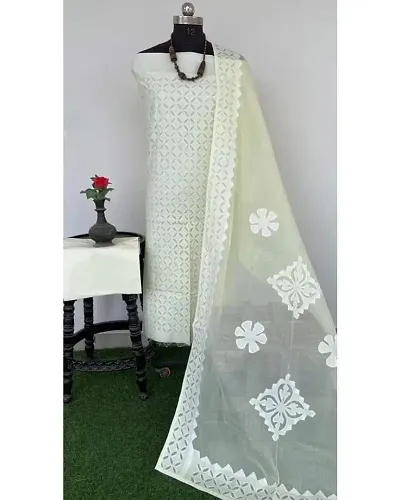 Stylish Cotton Applique Unstitched Suit