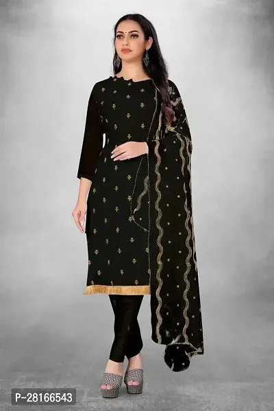 Designer Crepe Unstitched Dress Material Top With Bottom Wear And Dupatta Set For Women-thumb0