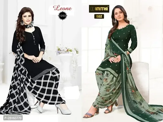 Designer American Crepe Unstitched Dress Material Top With Bottom Wear And Dupatta Set For Women Pack Of 2