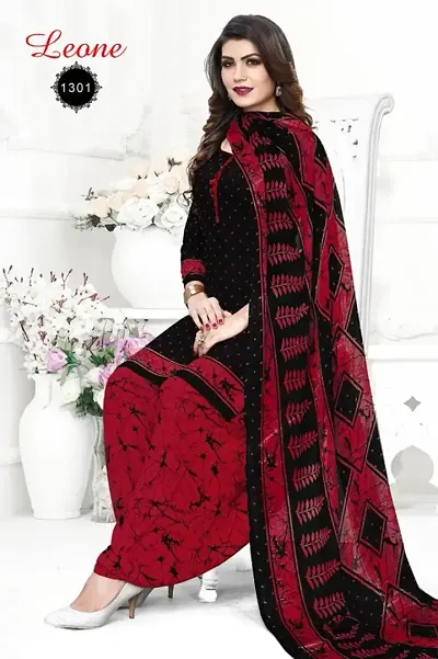 Womens Traditional American Crepe Unstitched Salwar Suit with Dupatta Set