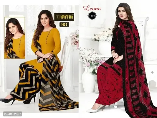 Designer American Crepe Unstitched Dress Material Top With Bottom Wear And Dupatta Set For Women Pack Of 2