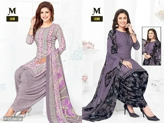 Designer Crepe Unstitched Dress Material Top With Bottom Wear And Dupatta Set For Women Pack Of 2