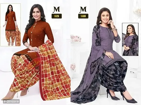 Designer Crepe Unstitched Dress Material Top With Bottom Wear And Dupatta Set For Women Pack Of 2