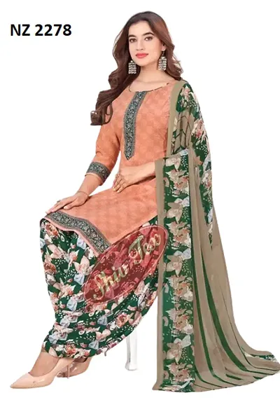 Stylish Synthetic Crepe Printed Unstitched Suit